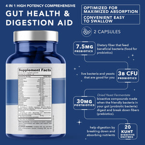 4-in-1 Gut Health Support – Prebiotics + Probiotics + Postbiotics + Digestive Enzymes – DE111 Spore Probiotic for Digestive Support & Bloating - PrimeBioHealth - canada supplements