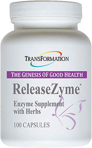 TRANSFORMATION THE GENESIS OF GOOD HEALTH Enzymes ReleaseZyme Blend Supplement with Natural Herbs, Advanced Digestive Support Formula with Protease, Helps Break Down Proteins, Plant Based Enzymes, 100