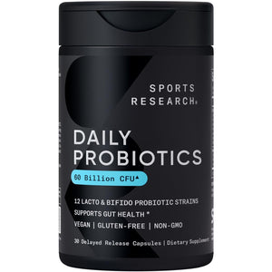Sports Research Daily Probiotics with Prebiotics, 60 Billion CFU - Vegan Capsules for Gut Health & Digestive Support, Probiotics for Women & Men - Non-GMO Verified & Gluten Free - 30 Count Sports Research buy supplements Au