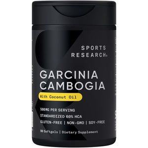 Sports Research Garcinia Cambogia Extract (60% HCA) with Extra Virgin Organic Coconut Oil | Non-GMO, Soy & Gluten Free (90 Liquid Softgels) Sports Research buy supplements Au