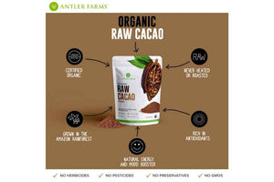 Antler Farms - 100% Pure Organic Raw Cacao Powder, 40 servings, 200g - Vegan, Gluten Free, Cultivated Naturally in Amazon Rainforest, Certified USDA Organic | 100% Pure, Vegan, Gluten Free, Cultivated Naturally in Amazon Rainforest, Certified USDA Organic
