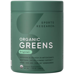 Sports Research® Organic Greens Superfood Powder w/Spirulina & Chlorella, Adaptogens, Enzymes, Probiotics & 8 VIT Bs for Gut & Mood Support* - Vegan, Sugar-Free & Low-Cal Original 20 Servings Sports Research buy supplements Au