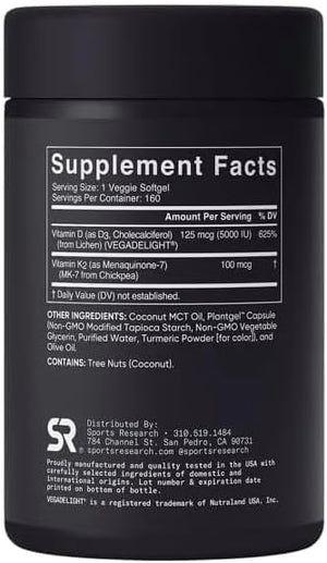 Sports Vitamin D3 K2 with 5000iu of Plant-Based D3 & 100mcg of Vitamin K2 as MK-7, Non-GMO Verified & Vegan Certified - 160 Liquid Softgels - Pack1 Generic buy supplements Au