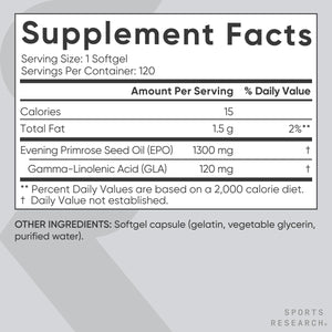 Sports Research Evening Primrose Supplement from Cold Pressed Oil - Softgels for Women’s Health & Skin Health - Gluten Free & Non-GMO GLA - High Potency 1300mg, 120 Count Sports Research buy supplements Au