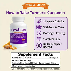 Nuvothera Super-Micronized Turmeric Curcumin Capsules Rapid Absorption, Whole Root, Non-GMO, Skin, Gut Health & Antioxidants (1 Month Pack (60 Capsules)) Nuvothera buy supplements Au