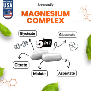 HARMONIFY Magnesium Glycinate Citrate Malate Aspartate Gluconate, 5 in 1 Formula, 120 Purified Veggie Capsule, 1000 mg, Gluten Free, Non-GMO, 60 Days Serving HARMONIFY buy supplements Au