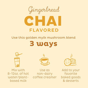 KOS Golden Mylk with Tumeric and Ginger, Organic Superfood Latte Powder, Adaptogen Mushroom Blend - Coffee Creamer, Dessert & Smoothie - Caffeine Free, Vegan, Dairy-Free, Gingerbread Chai, 28 Servings KOS buy supplements Au