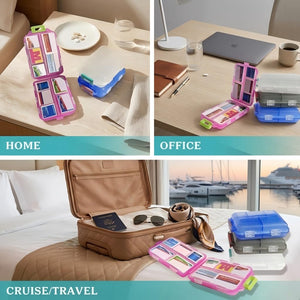 Pill Organizer with Medicine Labels Travel Daily Pill Container Mini Medication Organizer Storage Pill Organizer Travel Essentials Pill Case 7 Day (Pink & 161 Lables) iouwei buy supplements Au