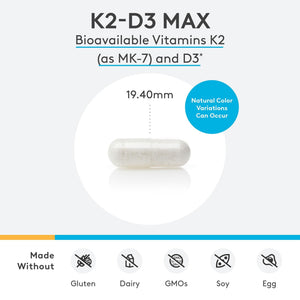 XYMOGEN K2-D3 Max - Vitamin D3 K2 Supplement for Bone & Immune Support* - High-Strength K2 MK-7 - Non-GMO, Gluten-Free, Vegetarian - 60 Capsules XYMOGEN buy supplements Au