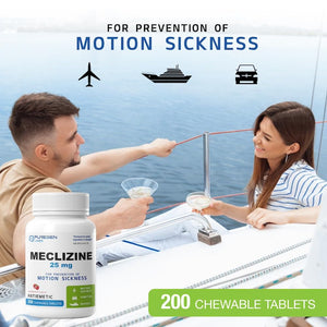 Puregen Labs Meclizine 25 mg Antiemetic 200 chewable Tablets | Motion Sickness Relief - Prevent Nausea, Vomiting, and Dizziness | Dairy Free | Value Pack – 200 chewable Tablets P Puregen Labs buy supplements Au