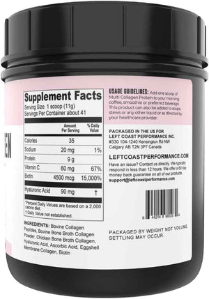 Left Coast Performance Vanilla Bone Broth and Multi Collagen Powder for Joint, Hair, Skin, and Nails Support
