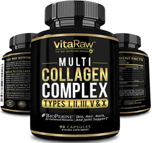 VitaRaw Collagen Pills 1800 mg - Multi Collagen Supplements (Types I, II, III, V & X) Grass Fed Non GMO Collagen Peptides Pills for Hair, Skin and Joints - Hydrolyzed Collagen Protein Powder VitaRaw buy supplements Au