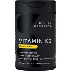 Sports Research Vitamin K2 as MK-7 100mcg with Coconut MCT Oil - 120 Veggie Softgels (4 Month Supply) Vegan Certified, Non-GMO Verified, Gluten & Soy Free Sports Research buy supplements Au