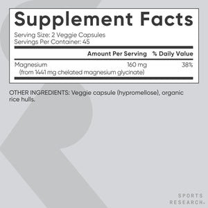 Sports Research® Magnesium Glycinate - Supports Restful Sleep & Enzymatic Processes - 160 mg Chelated Magnesium - Vegan Capsule - 90 Count Sports Research buy supplements Au
