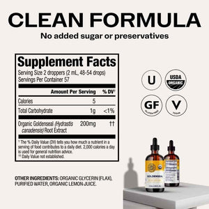 Vimergy USDA Organic Goldenseal Supplement – 57 2mL (2 Droppers or 48-54 Drops) Servings (200mg Extract Per Serving). Vegan, Alcohol-Free Golden Seal herb Drops Great for Tea (115 mL)