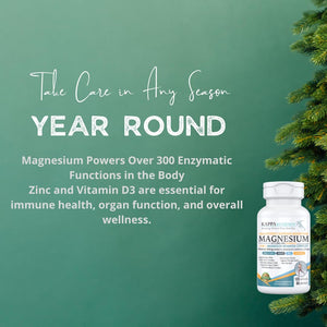 Kappa Nutrition Magnesium 4-in-1, 280mg Elemental Magnesium (Bisglycinate, Malate) + Zinc & Vitamin D3, Brain, Sleep, Energy, Muscle, Immune Support, 120 Vegan Capsules. KAPPA NUTRITION buy supplements Au