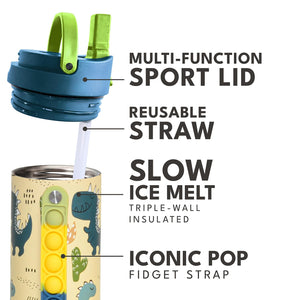 Elemental Iconic Kids Water Bottle for School - 100% Leak-Proof Insulated Water Bottles with Straw Lid & Pop-It Handle for Boys & Girls - Triple-Wall Insulated & BPA-Free, 20oz โ Dinosaur Elementalย buy supplements Au