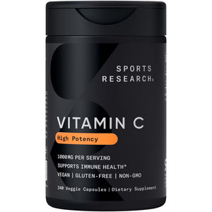 Sports Research High Potency Vitamin C Supplement - Vegan Veggie Capsules for Antioxidant Activity & Immune Support - Non-GMO Verified & Gluten Free - Ascorbic Acid Vitamin C 1000mg, 240 Count Sports Research buy supplements Au