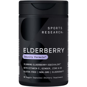 Sports Research® Elderberry Immune Support with Zinc, Ginger, Vitamin C & D3 - Vegan Friendly · Non-GMO · Gluten Free - 60 Veggie Capsules Sports Research buy supplements Au