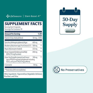 LifeSeasons Stem Boost-R - Stem Cell Support - Naturally Repair Damaged Tissue - Vitamin Supplement Rich in Antioxidants - Royal Jelly, Spirulina, Blueberry, Brown Seaweed & L-Carnosine - 120 Capsules