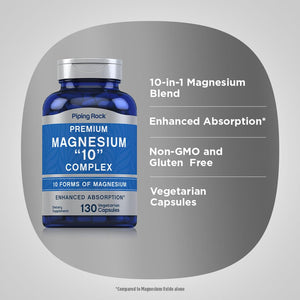 Piping Rock Magnesium 10 in One Complex | 130 Capsules | Supplement for Men and Women | Vegetarian, Non-GMO, Gluten Free Piping Rock buy supplements Au