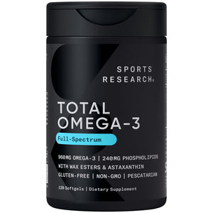 Sports Research® Total Omega-3 Fish Oil 2200mg - Made from Antarctic Krill w/Astaxanthin, Wild Sockeye Salmon & Alaska Pollock - 960mg of EPA & DHA - 120 Softgels Sports Research buy supplements Au