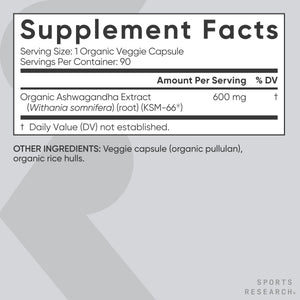 Sports Research® Organic Ashwagandha – Adaptogen for Relaxation, Calm & Sleep Support – Made with Organic KSM-66® – 600 mg – Non-GMO Verified, Gluten-Free, Certified Vegan – 90 Veggie Capsules Sports Research buy supplements Au