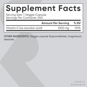 Sports Research High Potency Vitamin C Supplement - Vegan Veggie Capsules for Antioxidant Activity & Immune Support - Non-GMO Verified & Gluten Free - Ascorbic Acid Vitamin C 1000mg, 240 Count Sports Research buy supplements Au