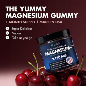 Magnesium Gummies 3in1 - Glycinate, Citrat, Malate 2150 MG High Absorption Supplement, Sugar-Free, Vegan, Chews for Men & Women, Inspired by Wellness Traditions Like Arjuna, 60 Gummies, Cherry Flavor Secret Element buy supplements Au