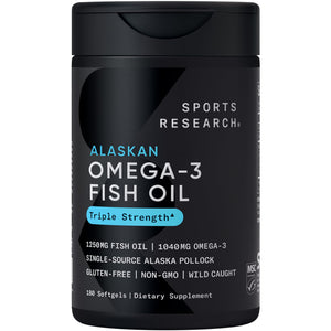 Sports Research® Omega-3 Fish Oil 1250 - Triple Strength Fish Oil Supplement from Wild Alaska Pollock - MSC Certified Sustainable · Non-GMO · Soy Free - 180 Softgel Capsules Sports Research buy supplements Au