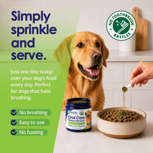 Dog Teeth Cleaning Powder, Dog Plaque and Tartar Remover, Bad Breath Treatment for Dogs with USDA Organic Sea Kelp Powder, Dog Dental Care Made Easy, for All Ages, 6oz