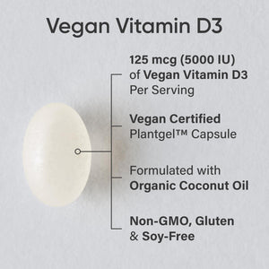 Sports Research Vegan Vitamin D3 5000IU (125 mcg) with Coconut Oil | 100% Plant-Based Vitamin D for Bone, Joint & Immune Support | Carrageenan Free, Vegan Certified & Non-GMO Verified (60 Softgels) Sports Research buy supplements Au