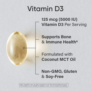Sports Research Vitamin D3 5000 IU with Coconut MCT Oil - High Potency Vitamin D Supplement for Immune & Bone Support - Non-GMO Verified, Gluten & Soy Free – 125mcg, 360 Liquid Softgels Sports Research buy supplements Au
