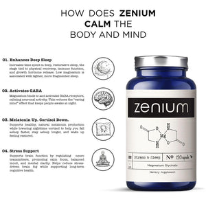 Zenium - Magnesium Glycinate for Sleep, Chelated, 600mg per Serving, 120 Capsules | High Absorption | Relieve Tension, Worry, Nervousness | Calm The Mind & Body | Ayurvedic | Natural Relief Supplement Zenium buy supplements Au