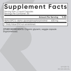 Sports Research® Alpha GPC 630mg (Extra Strength) - Bioavailable Source of Choline - Focus & Cognitive Support for Women & Men - Vegan Certified · Non-GMO · Gluten Free - 60 Liquid Capsules Sports Research buy supplements Au
