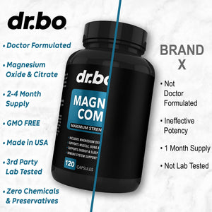 Magnesium Complex Supplement Capsules 500mg - Support Energy, Relaxation, Leg Cramps & Legs - Help Aid Muscle Support Supplements - High Absorption Premium Mag Citrate Oxide - 120 Capsules DR. BO buy supplements Au