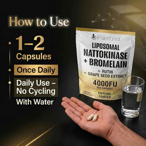 Nattokinase Supplement 4000 FU Liposomal Enteric Coated Capsules, Bromelain 1200 GDU, Rutin, Grape Seed Extract, BioPerine, Heart Health & Blood Circulation Formula for Men & Women, 120 Count