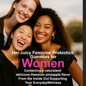 Her Juicy Women's Probiotic Gummies: Supports Women’s Wellness & pH Balance, Clean Vegan, Pineapple Flavor, Prebiotics & Lactobacillus Blend, with Slippery Elm, Gut Health & Immune Defense, 60 Gummies Heawdra buy supplements Au