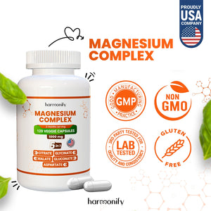 HARMONIFY Magnesium Glycinate Citrate Malate Aspartate Gluconate, 5 in 1 Formula, 120 Purified Veggie Capsule, 1000 mg, Gluten Free, Non-GMO, 60 Days Serving HARMONIFY buy supplements Au