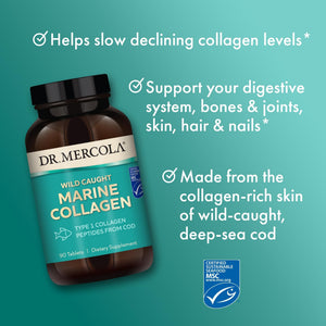 Dr. Mercola Marine Collagen - Supports Skin & Connective Tissue Health - Type I Collagen Peptides - MSC Certified Wild-Caught Cod - 90 Tablets Dr. Mercola buy supplements Au