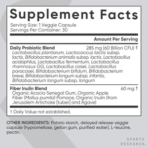 Sports Research Daily Probiotics with Prebiotics, 60 Billion CFU - Vegan Capsules for Gut Health & Digestive Support, Probiotics for Women & Men - Non-GMO Verified & Gluten Free - 30 Count Sports Research buy supplements Au