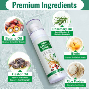 Hair Growth Serum Spray, Natural Hair Growth Spray With Biotin, Batana, Rosemary, and Castor Oil, Caffeine Ginseng Scalp Care Treatment, Thinning Hair Regrowth Thickening for Women Men 4 Fl Oz