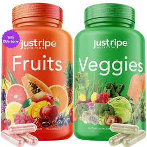 Fruits and Veggies Supplement - 90 Fruit and 90 Vegetable Capsules - 100% Whole Natural Superfood - Filled with Super Greens Vitamins and Minerals - Supports Balance Energy Levels (1 Pack) Just Ripe Nutrition buy supplements Au
