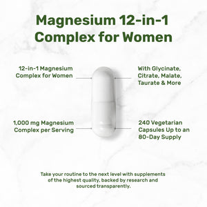 12‑in‑1 Magnesium Complex for Women 1,000 mg, 240 Vegetarian Capsules | Magnesium Glycinate, Citrate, Malate, Taurate, Orotate, Oxide & More | Chelated & Purified for Better Absorption DEAL SUPPLEMENT buy supplements Au
