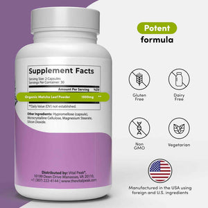 Matcha Peak 1000mg - Organic Matcha Green Tea Extract for Weight Loss Support - EGCG Supplements - Vegan, Non GMO, Gluten Free Green Tea Pills - 60 Green Tea Supplement Capsules