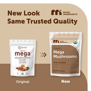 Micro Ingredients Organic Mega Mushroom Powder, 5oz (141 Days Supply) | 10-in-1 with Chaga, Lion’s Mane, Cordyceps & More | Great for Smoothies & Daily Use | Non-GMO, Vegan Friendly