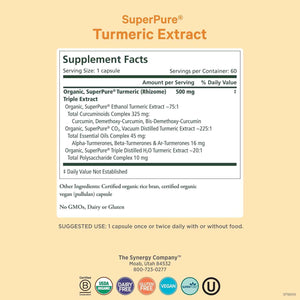 Pure Synergy SuperPure Turmeric Extract | Organic Curcumin Supplement | 500 mg Turmeric Extract Capsules | Potent Support for Immune and Joint Health (60 Capsules)