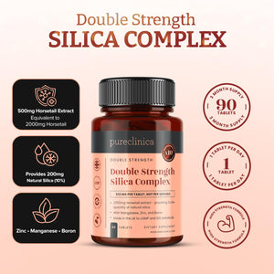 Double Strength Silica Complex โ 500mg Horsetail Extract (4:1) per Tablet โ 90 Tablets โ 3 Month Supply โ with Zinc, Manganese & Boron pureclinicaย buy supplements Au