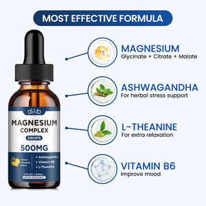 Triple Magnesium Complex Supplement-Magnesium Glycinate, Citrate, Malate Liquid Drops 500mg with Ashwagandha, L-Theanine, Vitamin B6 for Calm, Stress Relief, Sleep, Muscle Support-Pineapple Flavor dilib buy supplements Au