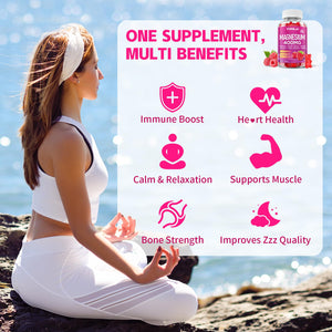 Pack of 2 Magnesium Complex Gummies 400mg, Magnesium Glycinate, Malate, Citrate, Taurate, Oxide & More | w/Ashwagandha Extract, D3 & B12 for Calm, Zzz, Relaxation, Raspberry Flavor, 120 Count YUULAI buy supplements Au